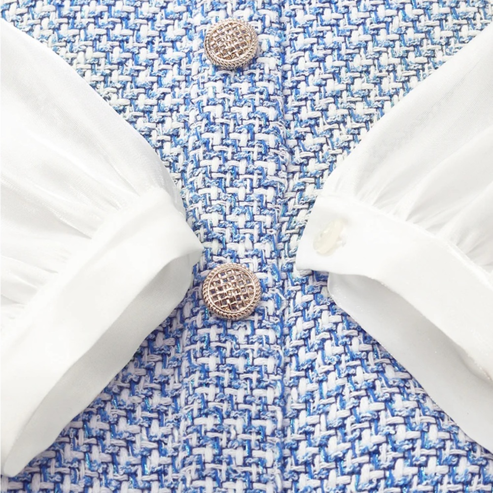 V-Neck Patchwork Single-Breasted Women Mini Dress - image 6